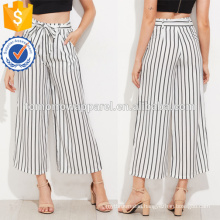 Vertical Striped Self Tie Wide Leg Pants Manufacture Wholesale Fashion Women Apparel (TA3078P)